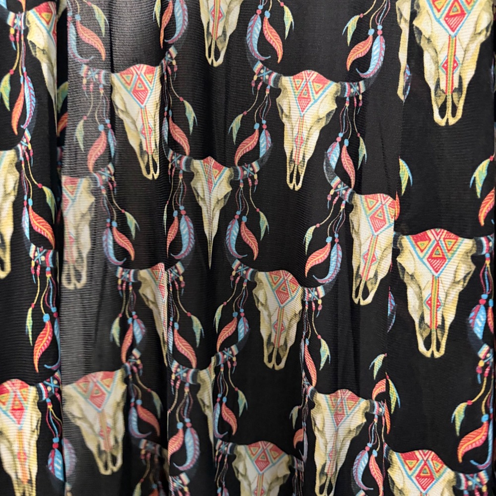 L&B Kimono Cardigan Chiffon Bull Skull Tassel Fringe Western Boho Black OS - Picture 4 of 4